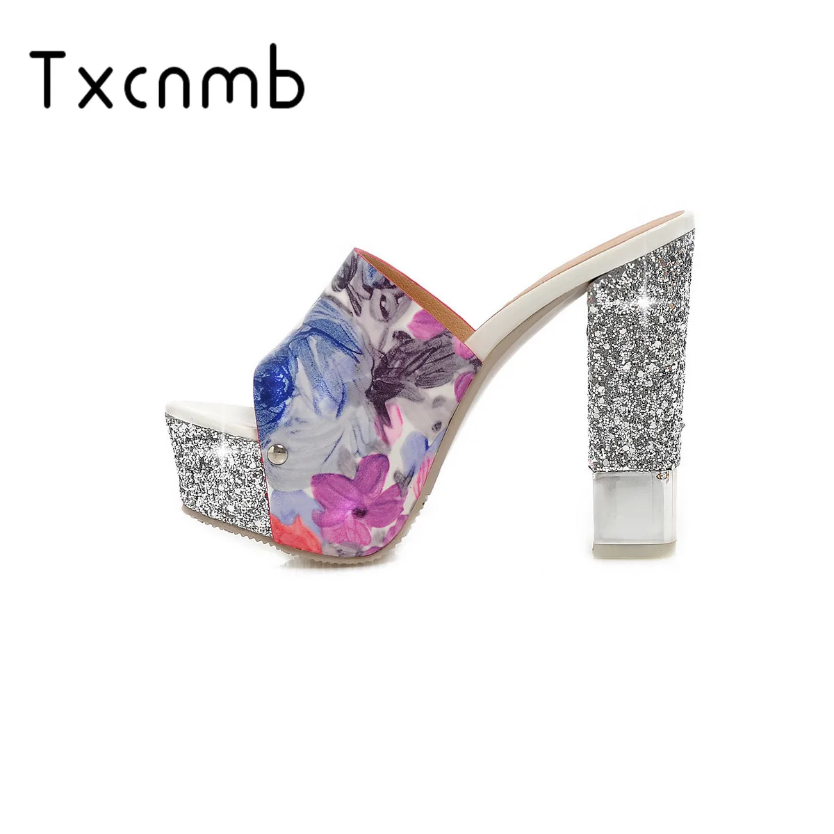 TXCNMB shoes woman 2020 summer new fashion open toe outside med square super heel sandals plus size ladies | Обувь