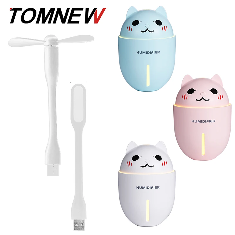 

TOMNEW 3 in 1 Mini Cool Mist Humidifiers USB 320ML Silent Cute Cartoon LED Night Light With USB Fan and LED Lamp for Car Home