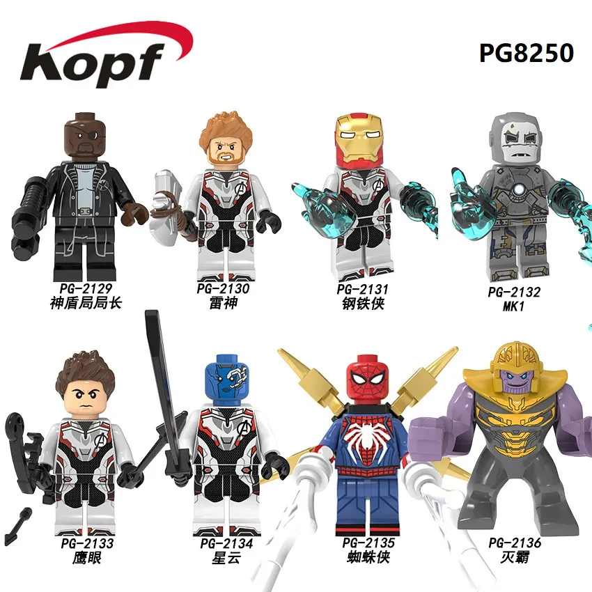 PG2129 PG2130 PG2131 PG2132 PG2133 PG2134 PG2135 PG2136 Building Blocks Super Heroes Bricks Thor Iron Man MK1 Hawkeye Nebula Spider-Man Thanos Figures Model Toys For Children PG8250