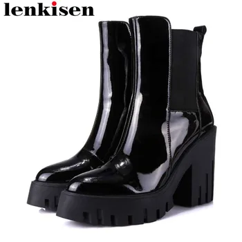 Lenkisen european station nobby show cow patent leather platform gorgeous mid-calf western boots slip on super high bottom L2f2 
Lenkisen european station nobby show cow patent leather platform gorgeous mid-calf western boots slip on super high bottom L2f2