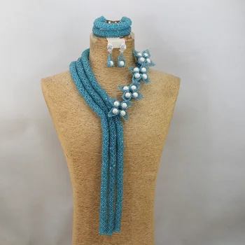 Luxurious Nigerian Teal Blue Crystal Handmade Beads Jewelry Set African Costume Indian Bridal Jewelry Sets Free Shipping ANJ057
Luxurious Nigerian Teal Blue Crystal Handmade Beads Jewelry Set African Costume Indian Bridal Jewelry Sets Free Shipping ANJ057