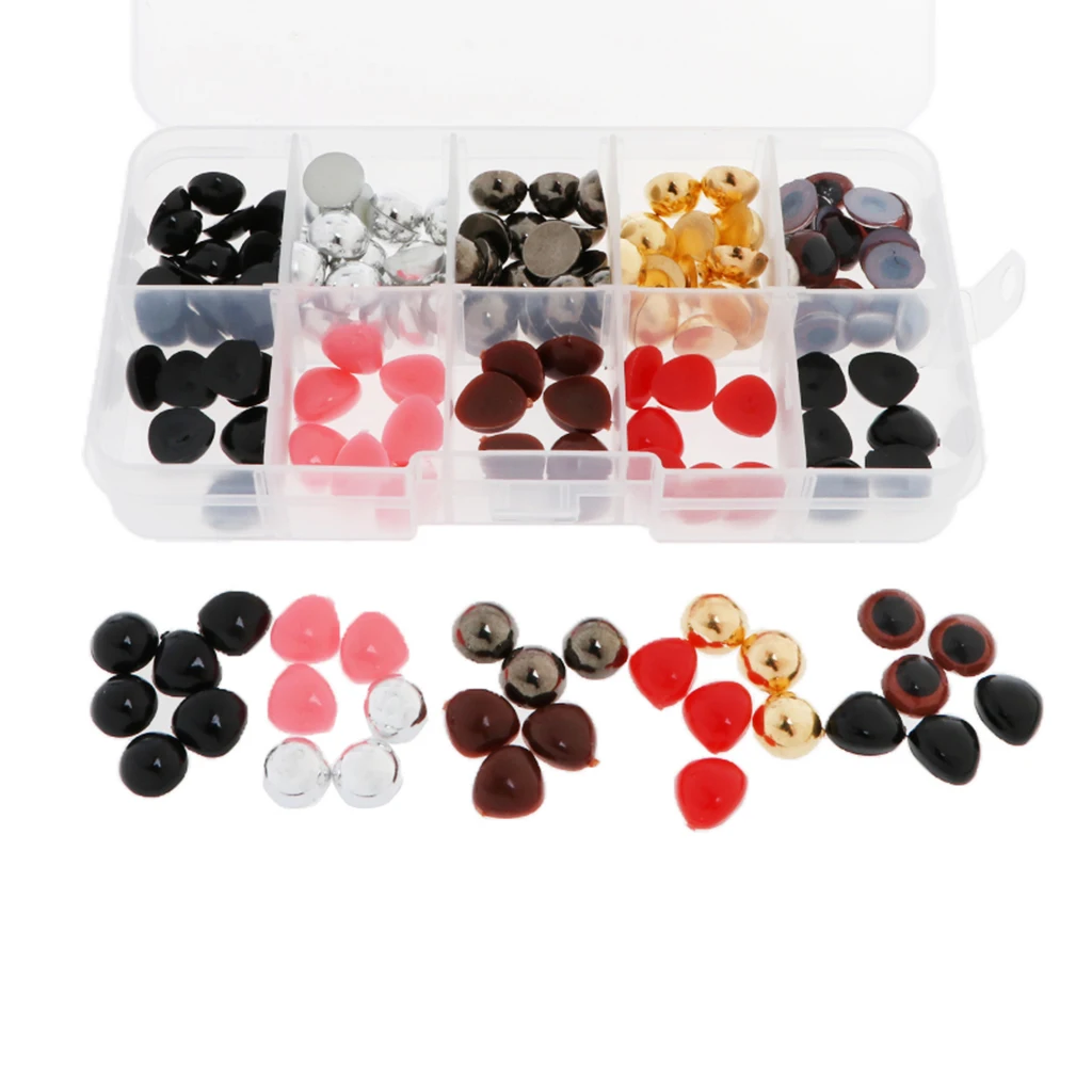 150pcs/ box Safety Dolls Nose Eyes for Puppet Bear Doll Plush Stuffed Animal Felting Toy Craft in Assorted Size Color - 10mm Eye