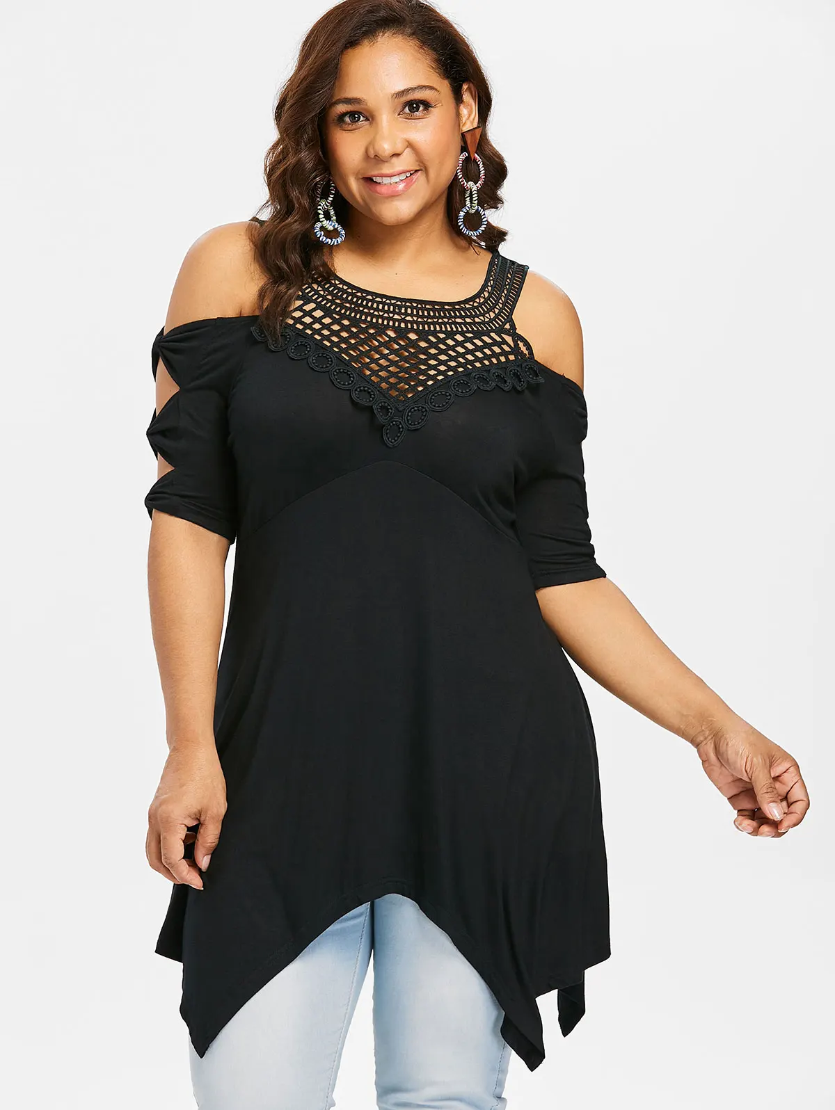 Wipalo Plus Size Open Shoulder Lattice Front Handkerchief Women T-Shirt Summer Fall Black Bowknot Half Sleeve T Shirt Tops Tees
Wipalo Plus Size Open Shoulder Lattice Front Handkerchief Women T-Shirt Summer Fall Black Bowknot Half Sleeve T Shirt Tops Tees