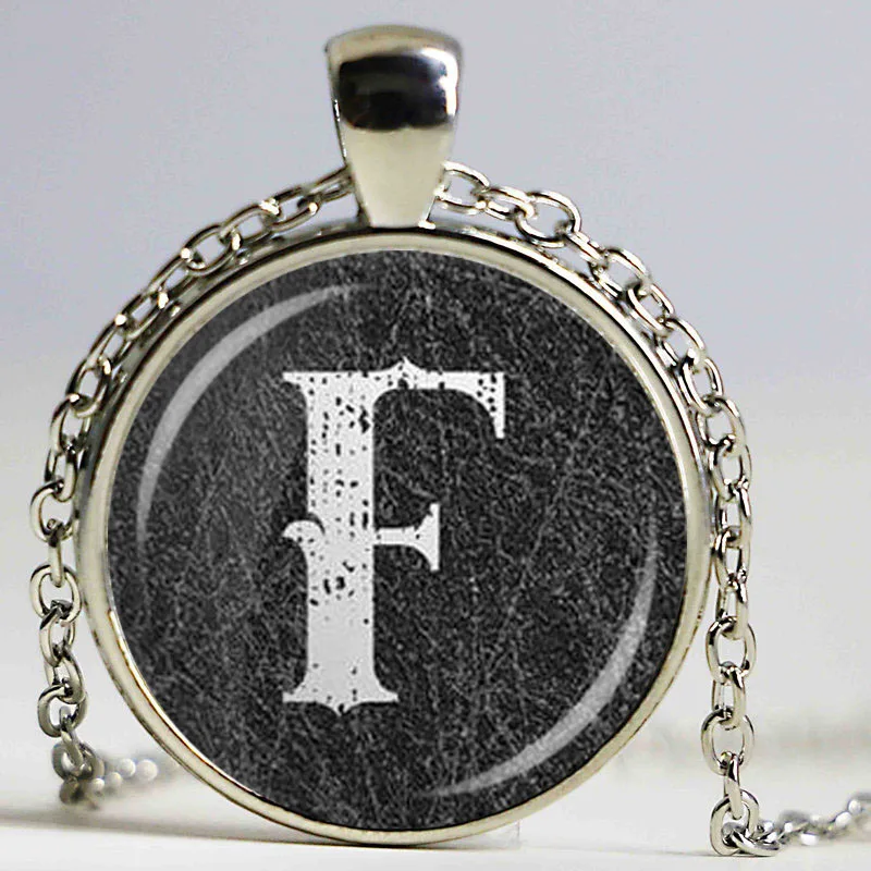 Image Initial Letter F Glass Dome Pendant Necklace DIY Handmade Fashion Chalkboard Monogram Jewelry Charm Trendy Gift