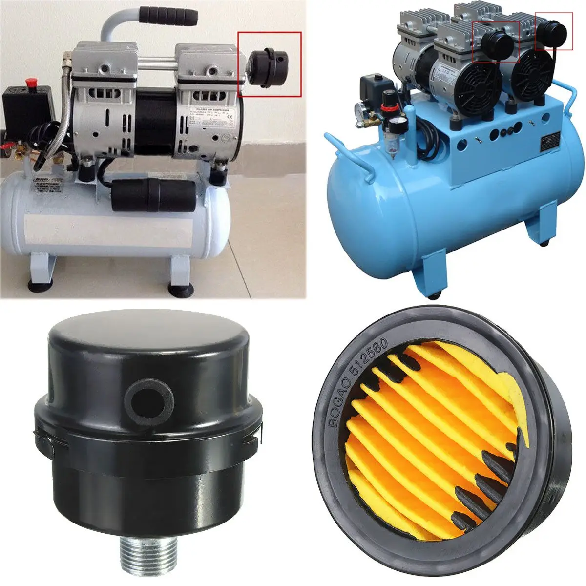 16mm Black Air Filter Filter Silencer Muffler Air Compressor Pneumatic Supply AL