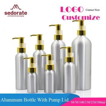 Sedorate 30 Pcs/Lot Aluminum Bottle With Lock Golden Oil Pump 30ML 50ML 100ML 120ML 150ML 250ML 500ML Cosmetic Bottles JX173