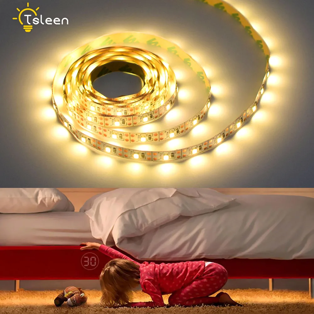 

TSLEEN LED Under Cabinet Light PIR Motion Sensor LED Strip SMD 2835 1M 2M 3M Night Lamp Light for Closet Wardrobe Stairs Hallway