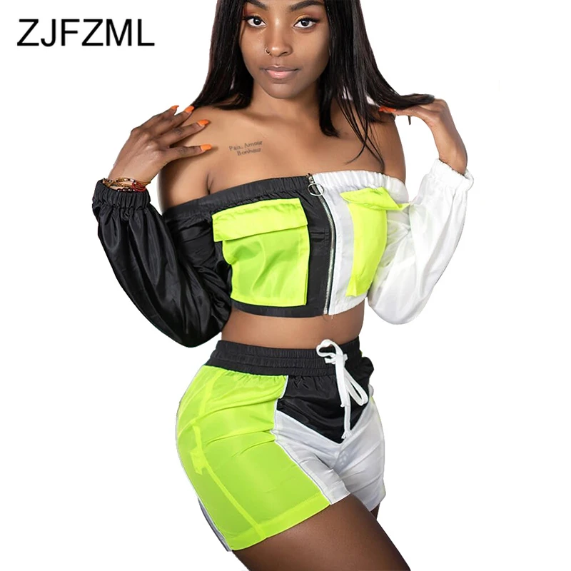 Contrast Color Two Piece Sweatsuits Summer Clothes For Women Slash Neck Long Sleeve Crop Top+Biker Shorts Casual 2 Piece Outfit
Contrast Color Two Piece Sweatsuits Summer Clothes For Women Slash Neck Long Sleeve Crop Top+Biker Shorts Casual 2 Piece Outfit