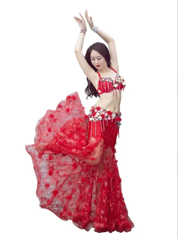 New Women Belly Dance Performance Costume Set Adult Female Oriental Dance Suit Fish Tail Long Skirt Rose Decorated Red White
New Women Belly Dance Performance Costume Set Adult Female Oriental Dance Suit Fish Tail Long Skirt Rose Decorated Red White