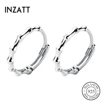 

INZATT Real S925 Sterling Silver Geometric Round Hoop Earrings Minimalist Bamboo Knot Unique Style For Women Fine Jewelry Gift