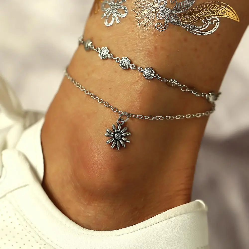 2 pcs Vintage Antique Silver Color Sunflowers Foot Jewelry Summer Beach Barefoot Anklets Female Boho Chains Anklet Accessories
2 pcs Vintage Antique Silver Color Sunflowers Foot Jewelry Summer Beach Barefoot Anklets Female Boho Chains Anklet Accessories