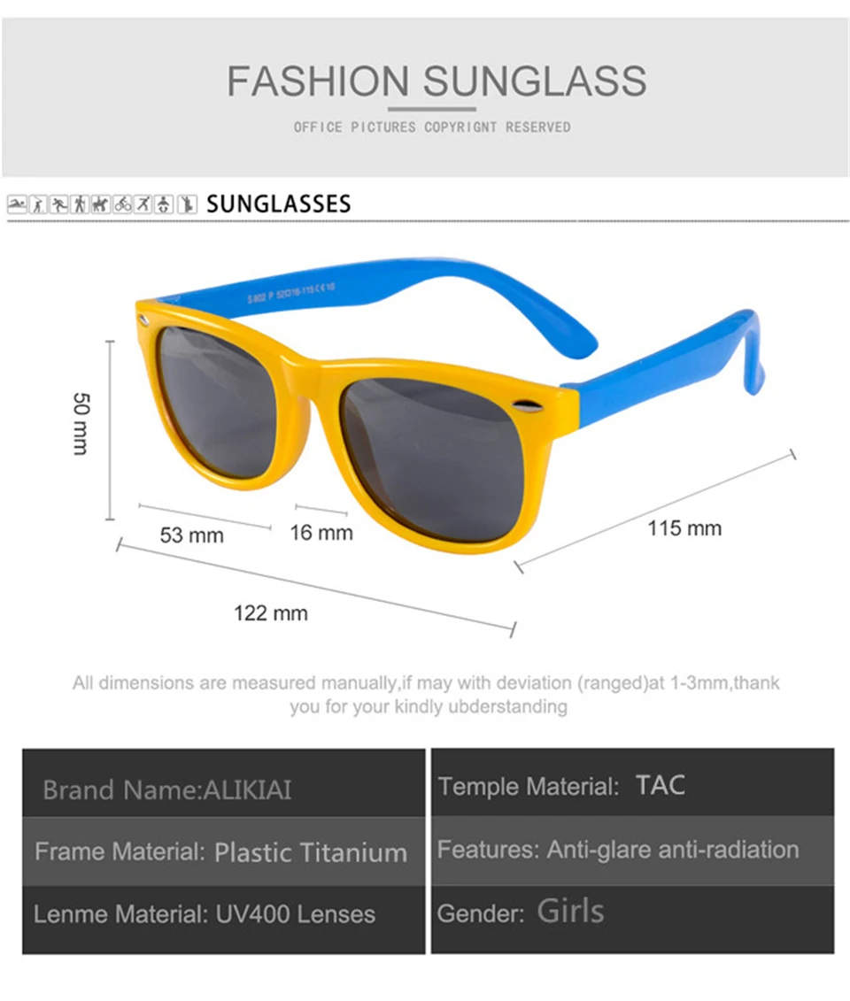 ALIKIAI Girls Sunglasses Kids Sun glasses Children Glasses Polarized Lenses Girls Boys Silicone UV400 Child Mirror Baby Eyewear (27)