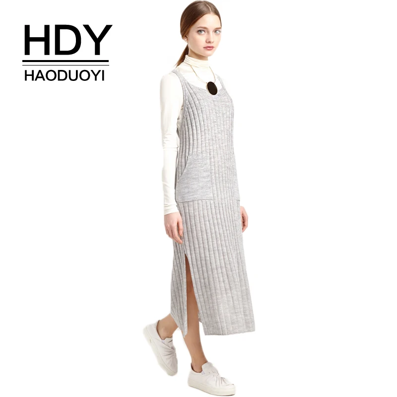 HDY Haoduoyi Brand 2019 Solid Gray Loose Women Dress Sleeveless Pockets Split Knitted Female Vestidos Casual Lady Slip Dress
HDY Haoduoyi Brand 2019 Solid Gray Loose Women Dress Sleeveless Pockets Split Knitted Female Vestidos Casual Lady Slip Dress