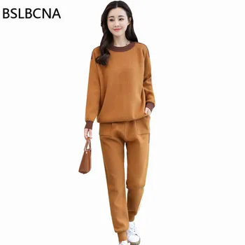 2019 Autumn Winter New Korean Clothes Fashion Long Sleeved Knit Two Piece Set Women Casual Tops Loose Haren Pants Female A329
2019 Autumn Winter New Korean Clothes Fashion Long Sleeved Knit Two Piece Set Women Casual Tops Loose Haren Pants Female A329