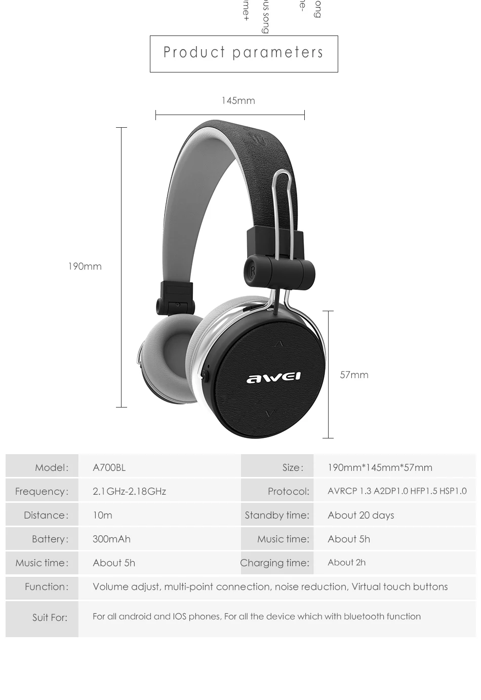 Awei A700BL Wireless Bluetooth Stereo Over Ear Headphones Price in