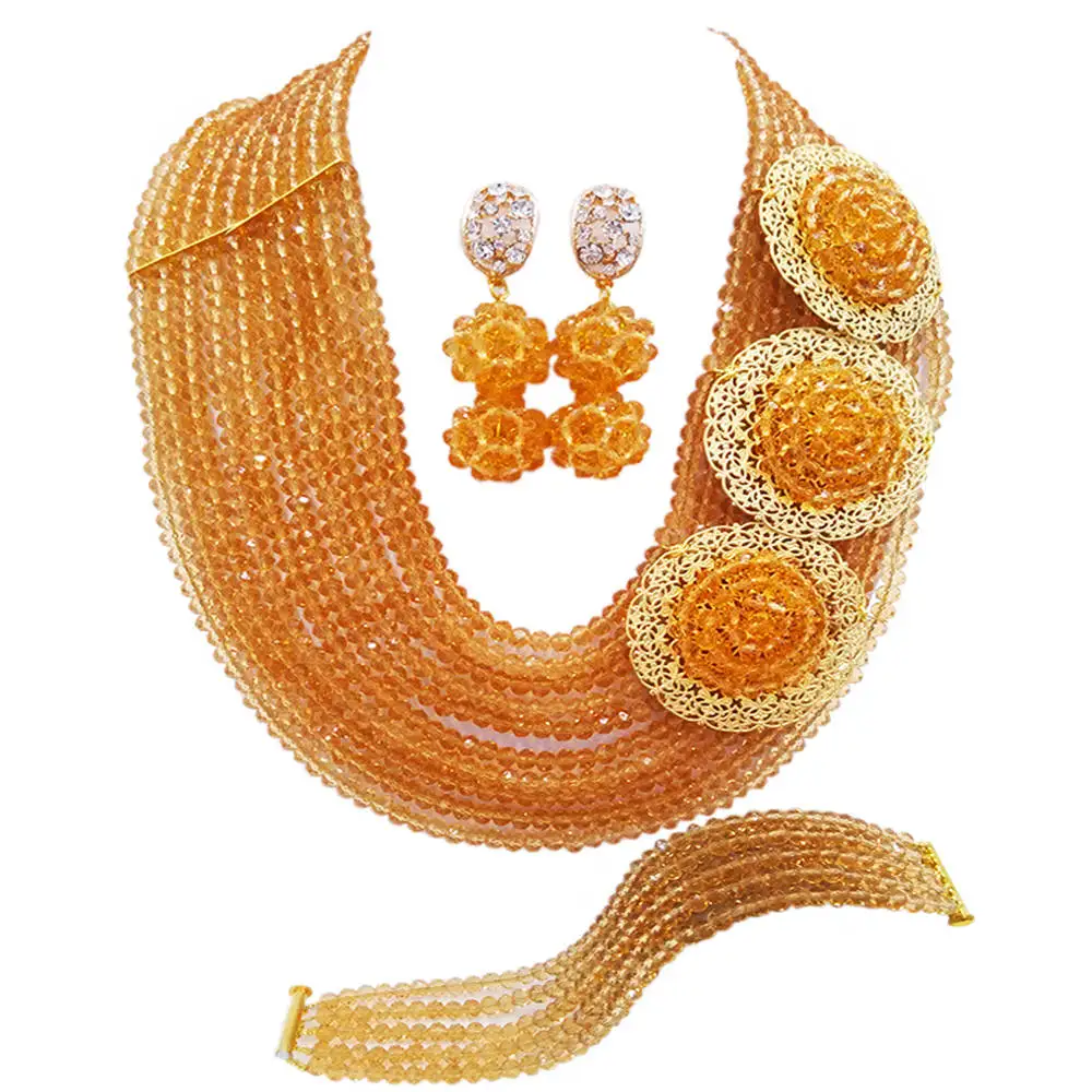 Champagne Gold African Jewelry Set Nigerian Folk Beads Wedding Accessories Party Necklace Bracelet Earrings 10SPH02
Champagne Gold African Jewelry Set Nigerian Folk Beads Wedding Accessories Party Necklace Bracelet Earrings 10SPH02