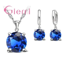 Juego de joyería de boda de Plata de Ley 925 Real de calidad superior para mujer 5A Zirconia cúbica colgante redondo collar conjunto de pendientes de aro(China)