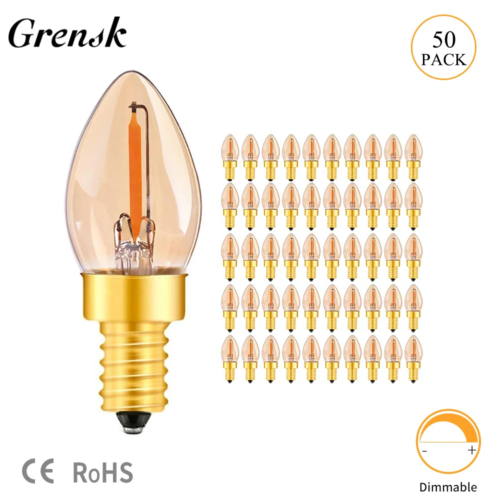 Grensk Amber Glow C7 0.5W E14 Edison Dimmable LED Filament Night Bulb Ultra Warm White 2200K Candelabra Lamp E12 220V 50pcs/lot
Grensk Amber Glow C7 0.5W E14 Edison Dimmable LED Filament Night Bulb Ultra Warm White 2200K Candelabra Lamp E12 220V 50pcs/lot