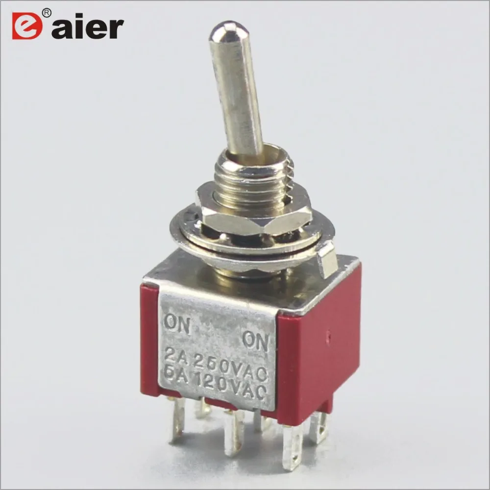 

100PCS MTS-202 Toggle Switch 6MM 3A 250VAC 6A 125VAC 6PIN ON ON Latching 2P2T DPDT Mini 6 Pin Double Pole With Solder Terminal