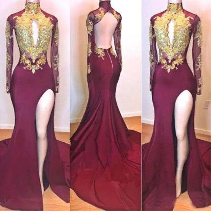 Платье-Русалка с длинным рукавом открытой спиной и Боковым Разрезом | Женская
