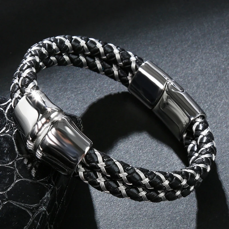 TrustyLan Cool Stainless Steel Bracelets & Bangles Men Double Wrap Braided Leather Bracelets Jewelry New Gifts For Men Birthday
TrustyLan Cool Stainless Steel Bracelets & Bangles Men Double Wrap Braided Leather Bracelets Jewelry New Gifts For Men Birthday