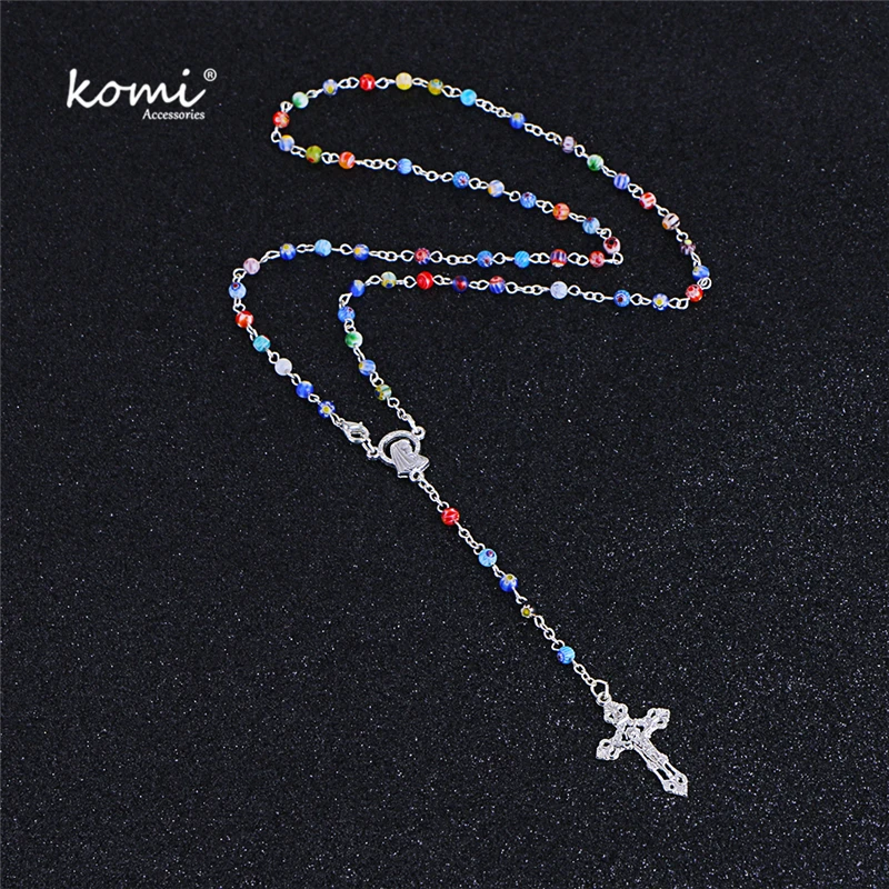 Komi 2018 New Glass Color Bead Silver Cross Pendant Necklace Women Men Catholic Christ Religious Jesus Rosary Jewelry Gift R-009
Komi 2018 New Glass Color Bead Silver Cross Pendant Necklace Women Men Catholic Christ Religious Jesus Rosary Jewelry Gift R-009
