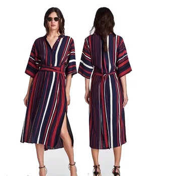 Hot 2018 Spring Summer Women's Multi-color Striped Long Dress Female T Shirt Dress Women Clothing 
Hot 2018 Spring Summer Women's Multi-color Striped Long Dress Female T Shirt Dress Women Clothing