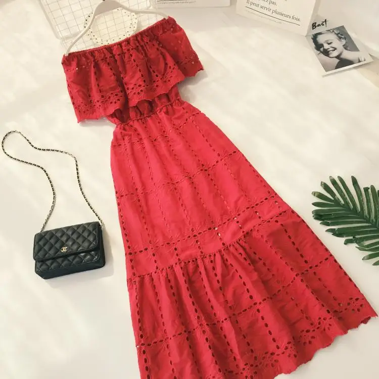 2018 fashion Women Dresses lotus leaf Slash Neck retro jacquard hollow Elegant long dress female
2018 fashion Women Dresses lotus leaf Slash Neck retro jacquard hollow Elegant long dress female