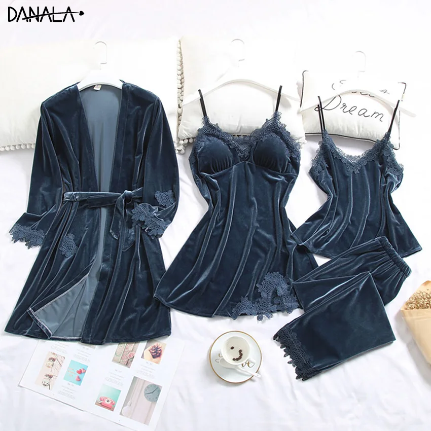 DANALA Sexy Women's Robe & Gown Sets Lace Bathrobe + Night Dress 4 Pieces Sleepwear Womens Sleep Set Velvet Robe Femme Lace
DANALA Sexy Women's Robe & Gown Sets Lace Bathrobe + Night Dress 4 Pieces Sleepwear Womens Sleep Set Velvet Robe Femme Lace