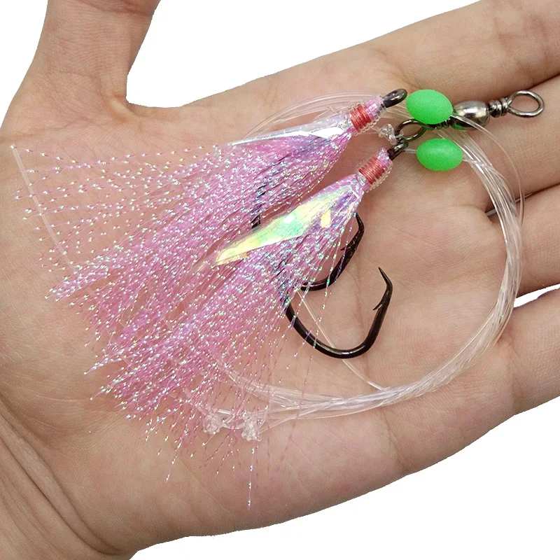 Hyaena-10pcs-Lot-Fish-Skin-Bait-Sabiki-Rigs-2-Arm-Big-Hooks-Sea-Fishing-Pink-Flasher