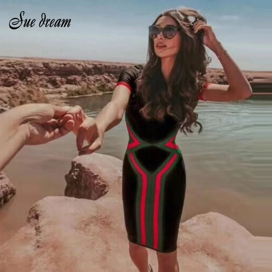 Women Fashion Sexy Patchwork Black Short Sleeve Rayon Bodycon Bandage Dress Fashion Designer Celebrity Party Dress
Women Fashion Sexy Patchwork Black Short Sleeve Rayon Bodycon Bandage Dress Fashion Designer Celebrity Party Dress