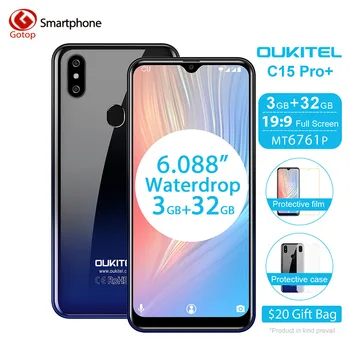 

OUKITEL C15 Pro+ 6.088'' 19:9 Cellphone Android 9.0 Pie 3GB 32GB MT6761 Waterdrop Smartphone Face ID 5G WiFi 4G Mobile Phone