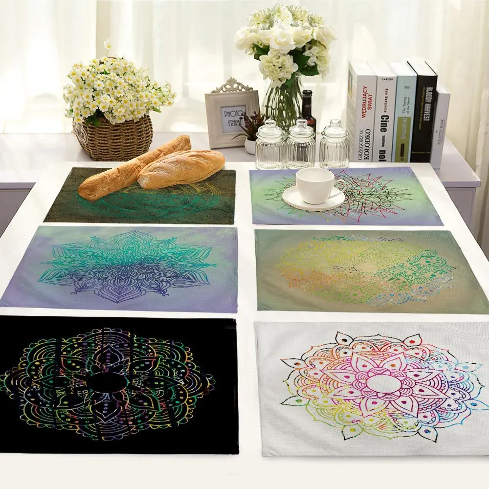 Colour Mandala Placemat Cotton Linen Table Mats for Dining Table Tea Party Decorations Kitchen Table Mat Home Decor Coasters
Colour Mandala Placemat Cotton Linen Table Mats for Dining Table Tea Party Decorations Kitchen Table Mat Home Decor Coasters