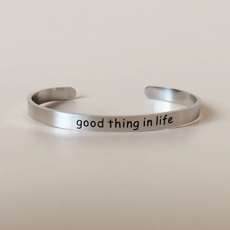 Good Thing In Life Bangles for Friend & Wife Gift Stainless Steel Engaved Letter Cuff Bracelets Drop Shipping YLQ6532
Good Thing In Life Bangles for Friend & Wife Gift Stainless Steel Engaved Letter Cuff Bracelets Drop Shipping YLQ6532