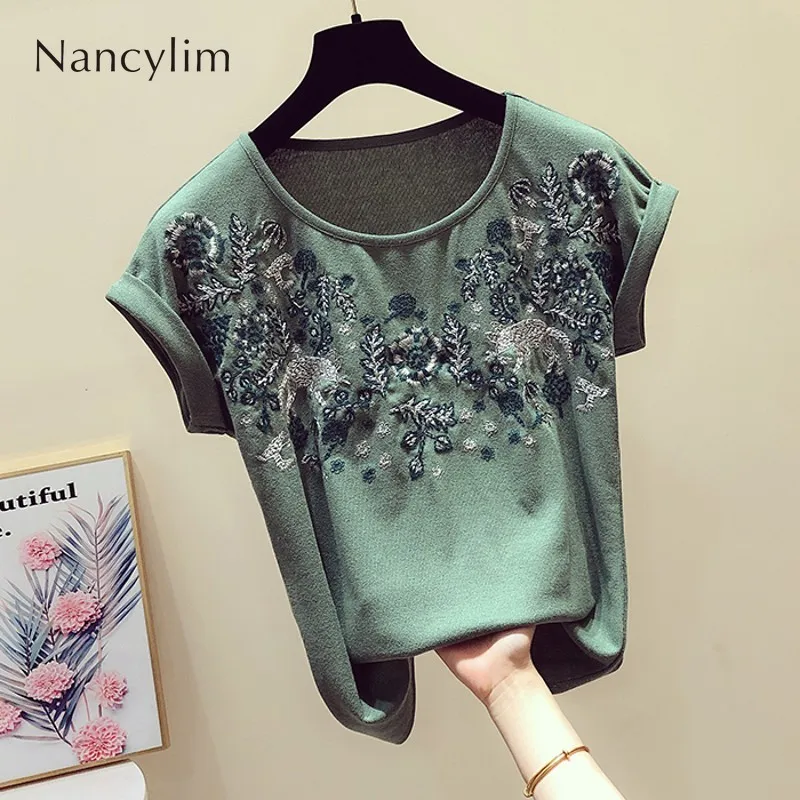 2019 Summer Retroembroidered Tshirt Women New Korean Round Collar Curly Cuff Short-sleeved T-shirt Casual Shirts Lady Tops Femme
2019 Summer Retroembroidered Tshirt Women New Korean Round Collar Curly Cuff Short-sleeved T-shirt Casual Shirts Lady Tops Femme