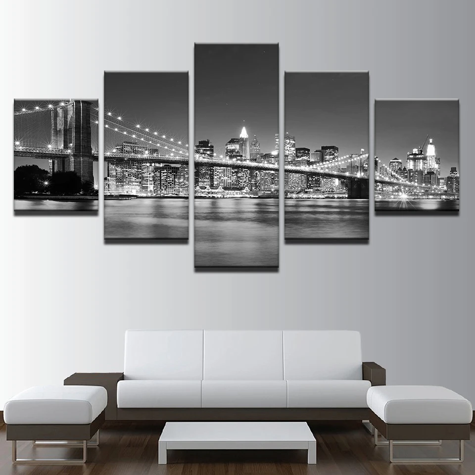 Canvas HD Prints Pictures Framework 5 Pieces Black White Brooklyn Bridge City Night View Paintings Home Wall Art Decor Posters
Canvas HD Prints Pictures Framework 5 Pieces Black White Brooklyn Bridge City Night View Paintings Home Wall Art Decor Posters