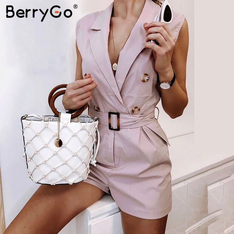 BerryGo women rompers jumpsuit sash playsuit Elegant button sleeveless V-neck female jumpsuit romper streetwear short overalls
BerryGo women rompers jumpsuit sash playsuit Elegant button sleeveless V-neck female jumpsuit romper streetwear short overalls