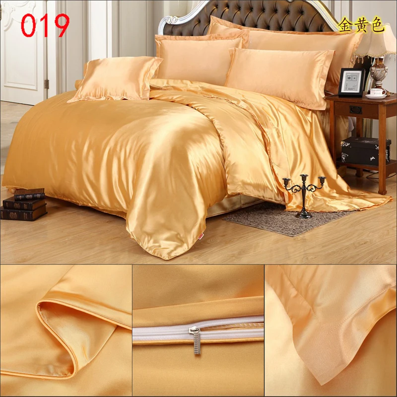 

Golden Tribute Silk Duvet Cover Twin Full Queen King 150x200cm 200x230cm 220x240cm Home Bed Quilt Cover Comforter Covers Bedding