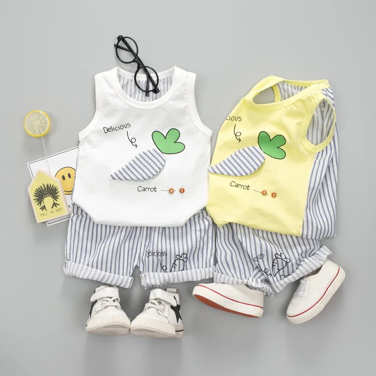 Summer Lovely Baby Clothing Cotton 2pcs/Set Sleeveless Carrot Vest Grey Strip Shorts Clothes Set Infant Clothing
Summer Lovely Baby Clothing Cotton 2pcs/Set Sleeveless Carrot Vest Grey Strip Shorts Clothes Set Infant Clothing