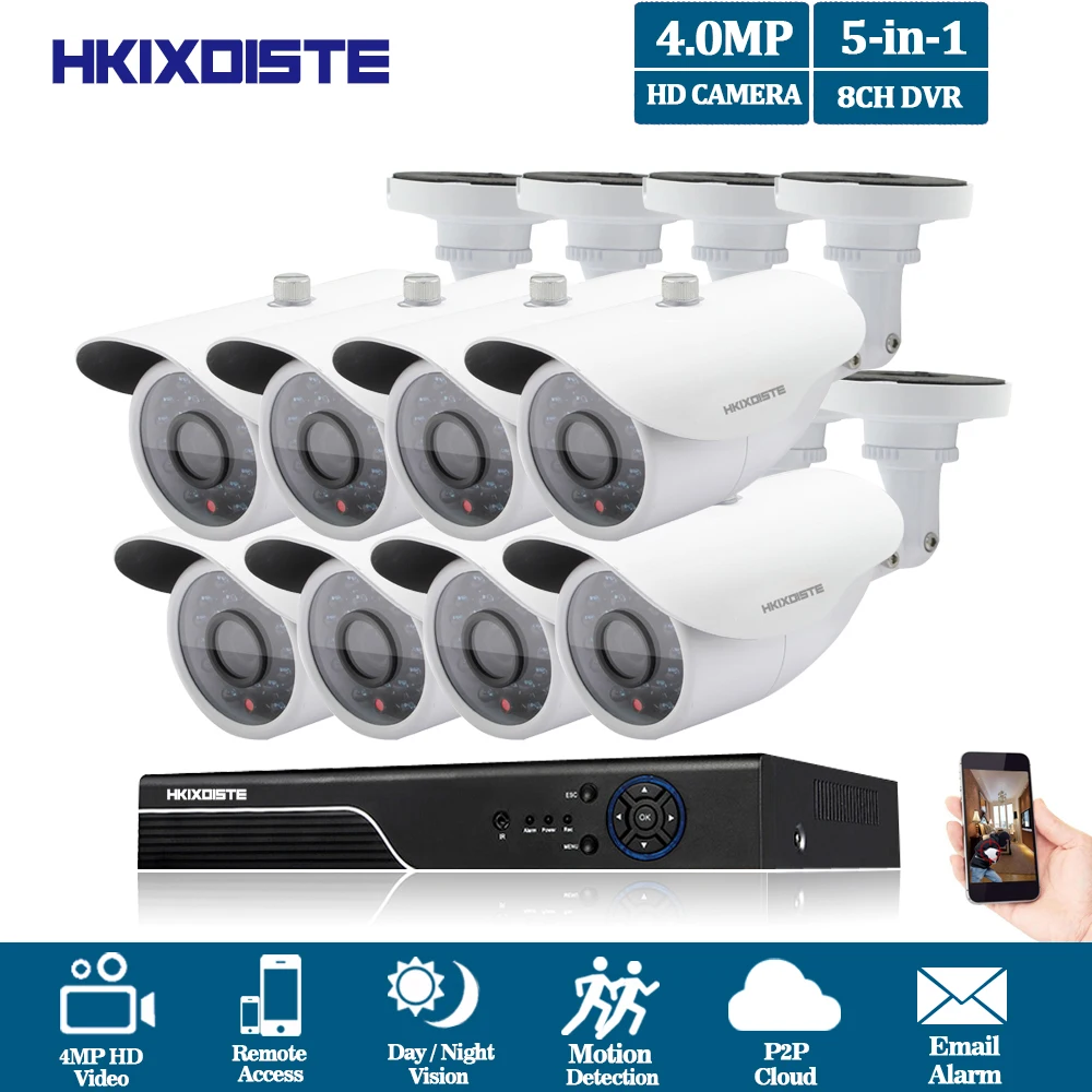 HKIXDISTE AHD 4MP DVR with 8PCS HD 4.0MP Security camera System AHD White camera video surveillance kit 8 Channel CCTV system 
HKIXDISTE AHD 4MP DVR with 8PCS HD 4.0MP Security camera System AHD White camera video surveillance kit 8 Channel CCTV system