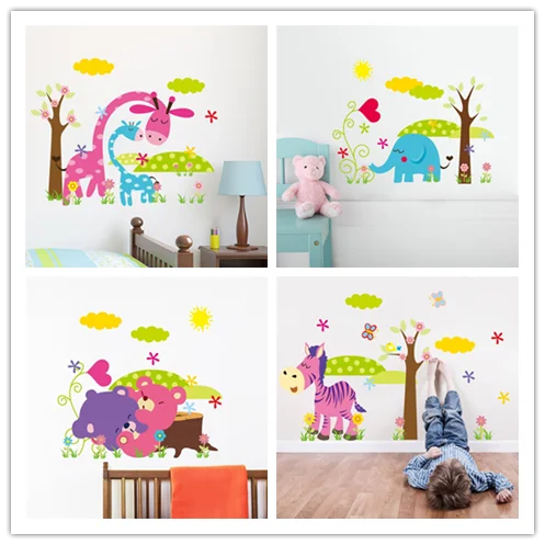 Cartoon Giraffe Elephant Bear Horse Jungel Forest animals wall stickers for kids room Children Room Decor wallpaper Poster
Cartoon Giraffe Elephant Bear Horse Jungel Forest animals wall stickers for kids room Children Room Decor wallpaper Poster