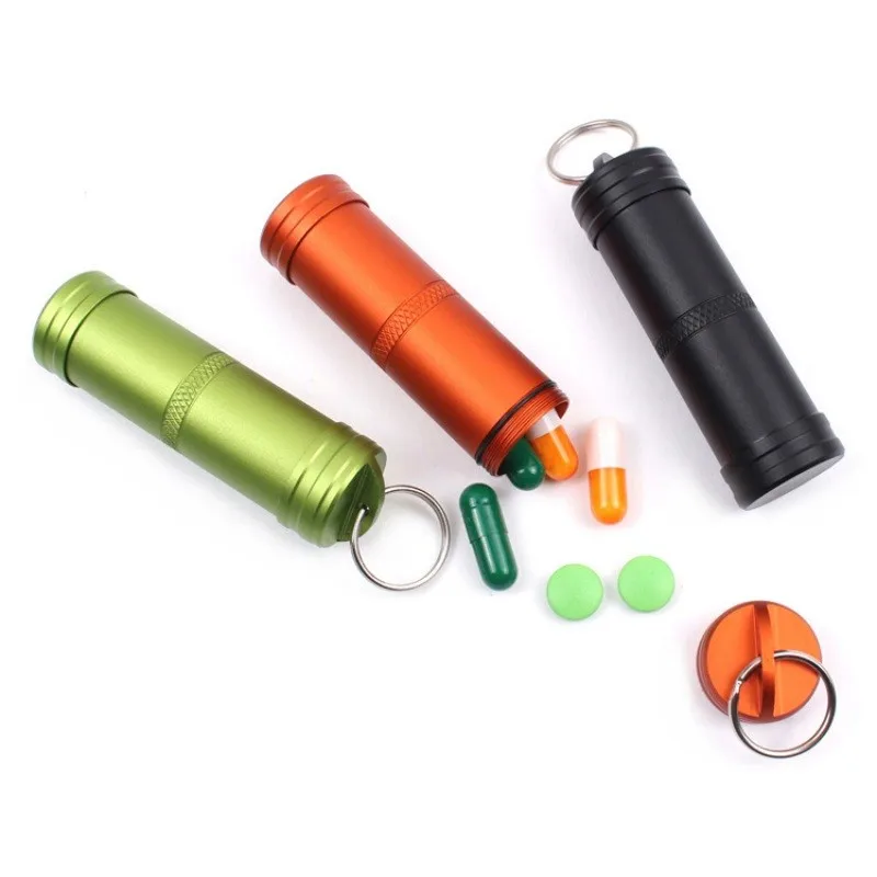 Brand Outdoor Camping Survival Waterproof Pills Box Container Aluminum Medicine Bottle Keychain Emergency Gear Tool Travel Kits Brand Outdoor Camping Survival Waterproof Pills Box Container Aluminum Medicine Bottle Keychain Emergency Gear Tool Travel Kits