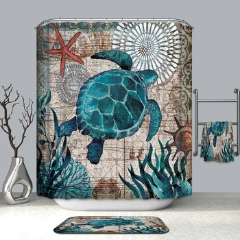 Retro Style Shower Curtains Sea Turtle Seahorse and Shark Pattern Waterproof Mildew Proof Thickened Bath Curtains for Bathroom
Retro Style Shower Curtains Sea Turtle Seahorse and Shark Pattern Waterproof Mildew Proof Thickened Bath Curtains for Bathroom