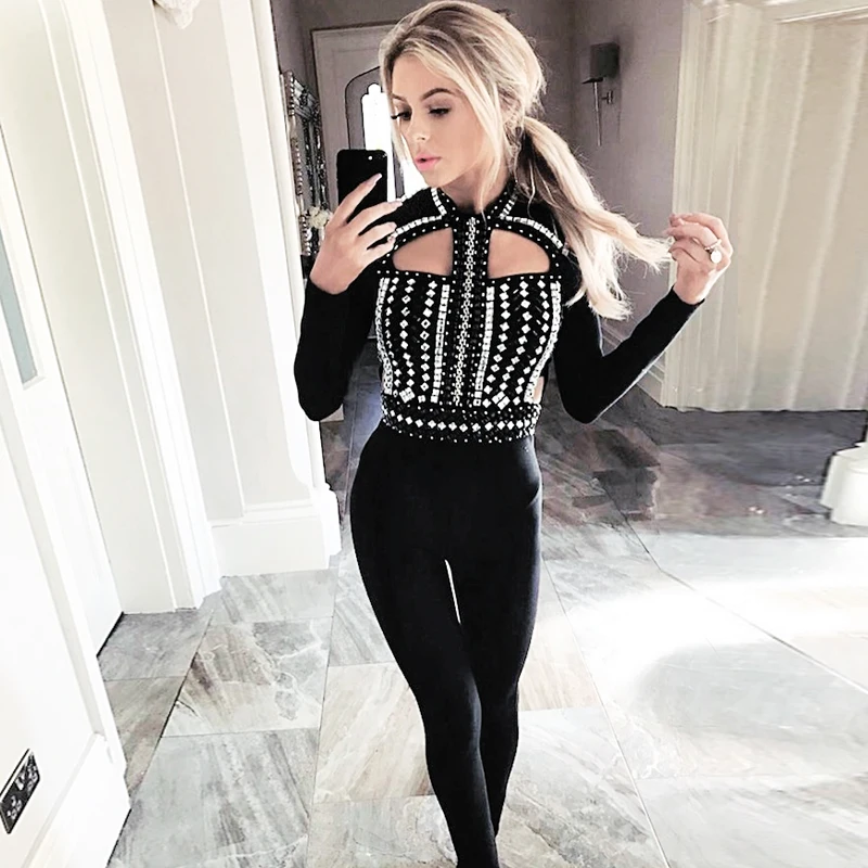 2017 Celebrity Runway Luxury Bandage Beading Diamonds Black V neck backless Full Length Sexy Women Rompers Jumpsuit H4195
2017 Celebrity Runway Luxury Bandage Beading Diamonds Black V neck backless Full Length Sexy Women Rompers Jumpsuit H4195
