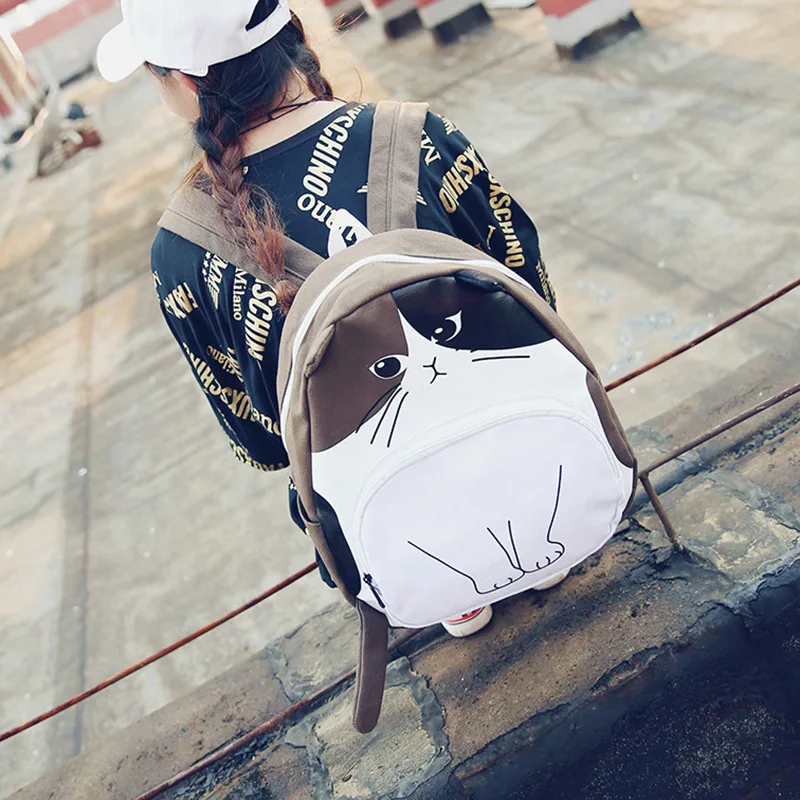 Женский рюкзак с мультипликационным котом школьный для колледжа Новая модная
