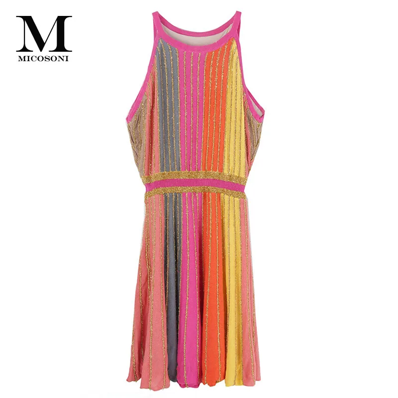 Micosoni Italianism Orange Pink Yellow Gray Stripe with Gold Thread 2018 New Arrivals and The Design of Sleeveless Knitted Dress
Micosoni Italianism Orange Pink Yellow Gray Stripe with Gold Thread 2018 New Arrivals and The Design of Sleeveless Knitted Dress
