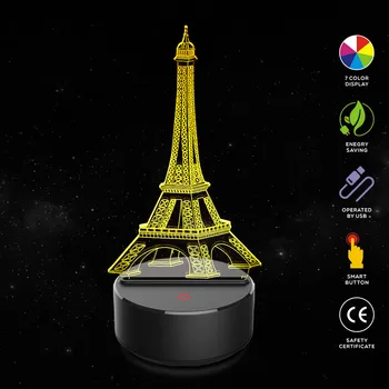 Night Light Eiffel Tower 3D Night Light Table Desk Lamp 7 Colors 3D Optical Illusion Lights Starry Party Valentines Night Light
Night Light Eiffel Tower 3D Night Light Table Desk Lamp 7 Colors 3D Optical Illusion Lights Starry Party Valentines Night Light