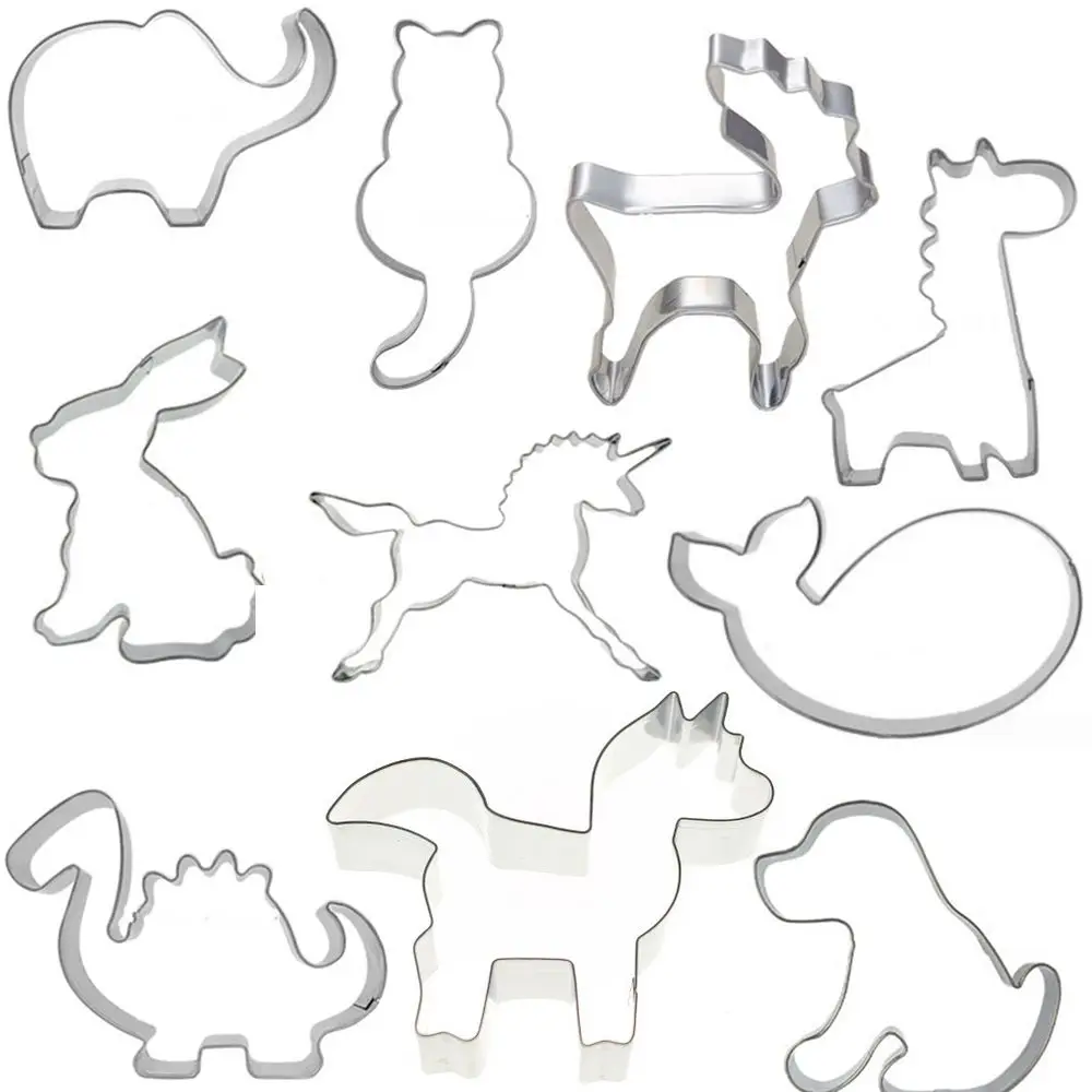 Image 10pcs Biscuit Molds for Cookies Press Cutters Set in Animal Shapes Dog,Elephant,Rabbit Horse Bakery Modeling Tools for Kitchen