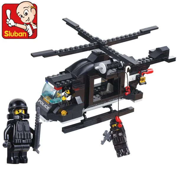 

Sluban 219pcs/set Riot Police Series DIY Educational Puzzle All-purpose Helicopter Toy Set M38-B1800 For Children Gift