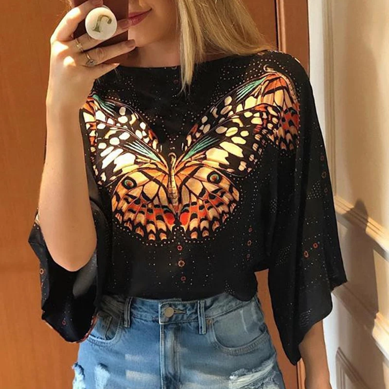 Big butterfly black blouse women 3/4 Sleeve summer tops womens blouse Casual loose streetwear Fashion blusas femme
Big butterfly black blouse women 3/4 Sleeve summer tops womens blouse Casual loose streetwear Fashion blusas femme